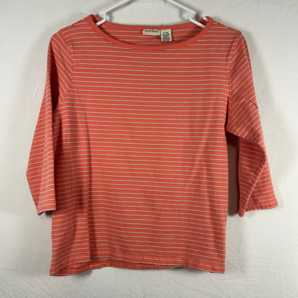 Crossroads Tops - Crossroads Striped Top Womens XL Coral Pink 3/4 Sleeve Boat Neck